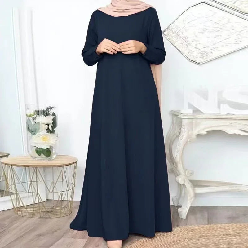 Solid Loose Abaya For Women Casual Elegant Long Sleeve Long Dress Simple Muslim Dress Women Modest Islamic Clothing EID Ramadan.