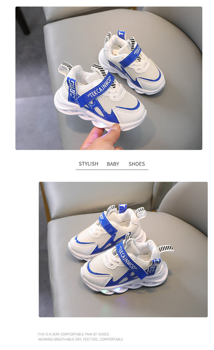 New LED Children Glowing Shoes Baby Luminous Sneakers Boys Lighting Running Shoes  Kids Breathable Mesh Sneakers.