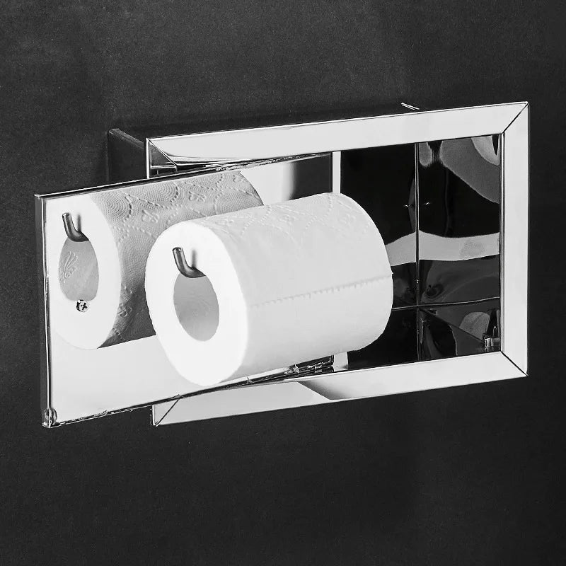 Einbau-Toilettenpapierrollenhalter in Mattschwarz, Aufbewahrungsbox für Seidenpapier aus Edelstahl für Badezimmer, Küche