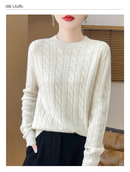 Frauen 100% Merino Wolle Verdickung Pullover Oansatz Gestrickte Twisted Pullover Herbst Winter Kaschmir Langarm Kleidung Basis Tops.