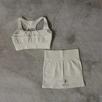 Fitness Yoga Set Seamless Sport Women's Sportswear High Waist Leggings Workout Outfits Two Piece Shorts Sets Womens Gym Clothing