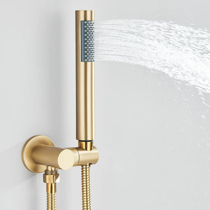 Brushed Gold Shower Faucets Set Rainfall Shower System Concealed Hot Cold Water Mixer Tap Bathroom Round Shower Faucet