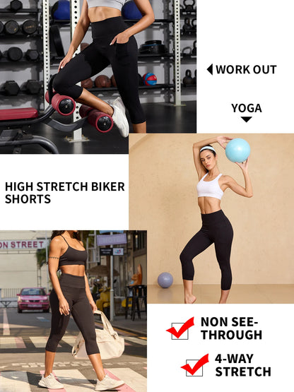 High Waisted capri pants For Women With Pockets Tummy Control No See Through Workout Running Yoga Athletic Push Up Gym Leggings.