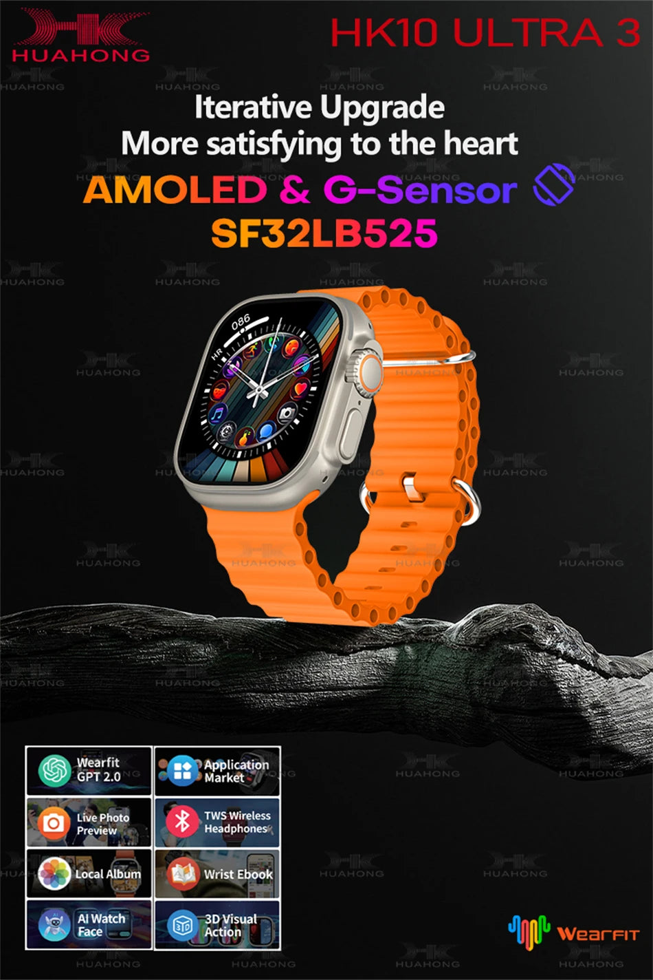 2025 New 49mm HK10 ULTRA 3 Smartwatch HD AMOLED 4G ROM Bluetooth Call Network Chat Robot Clock NFC Compass Smart Watch Men Women.