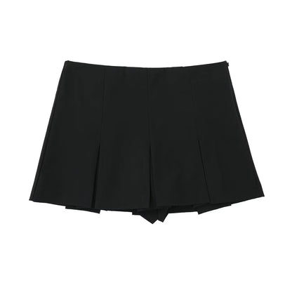 Women Fashion With Pleated Shorts Skirts Vintage High Waist Side Zipper Female Skort Mujer.