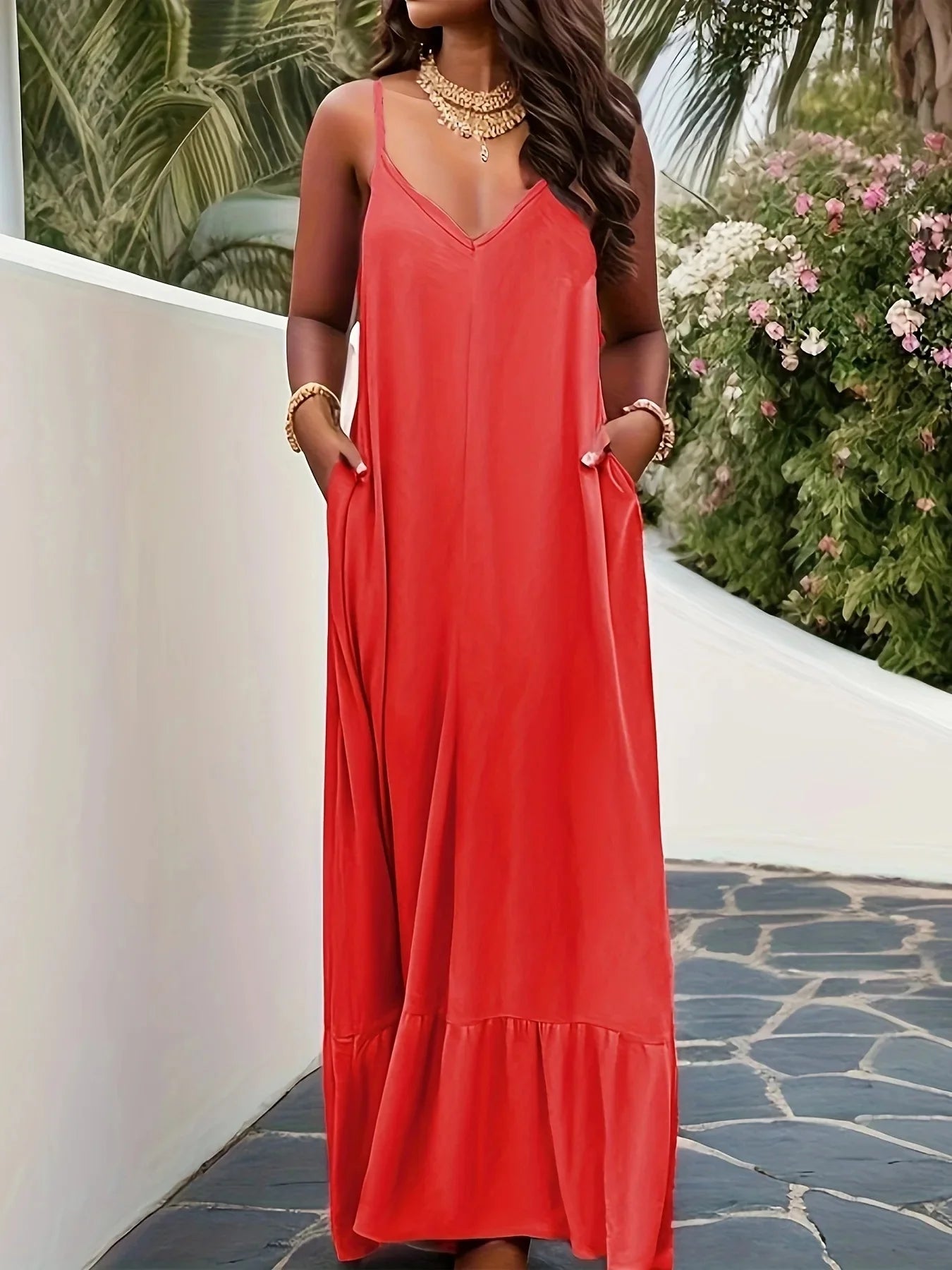 2024 Frühling Sommer Neue frauen Shein Amazon Außenhandel Elegante Einfarbig Tank Kleid Europäischen und Amerikanischen Grenzüberschreitenden Stil.