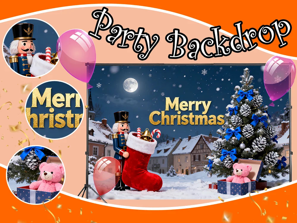 Tauabdruck Weihnachten Nussknacker Dekorationen Hintergrund Banner Hintergrund Schneemann Geschenk Weihnachtsbaum Glocke Wandbehang Party Supplie Prop.