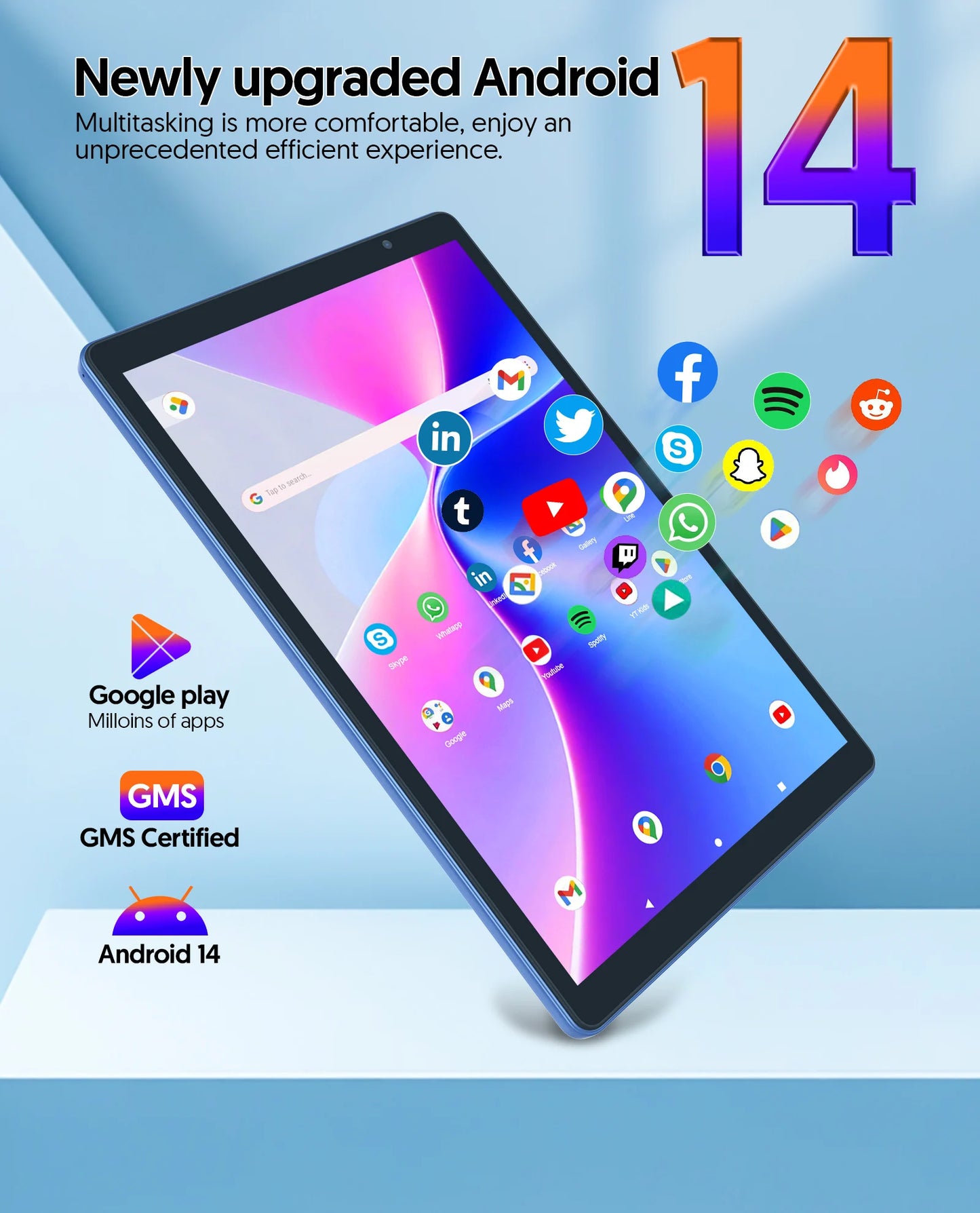 BAKEN 10-inch HD Display Android 14 Tablet, Quad-Core Processor, 4 (2+2)GB ROM + 32GB RAM, Bluetooth, Google Play.