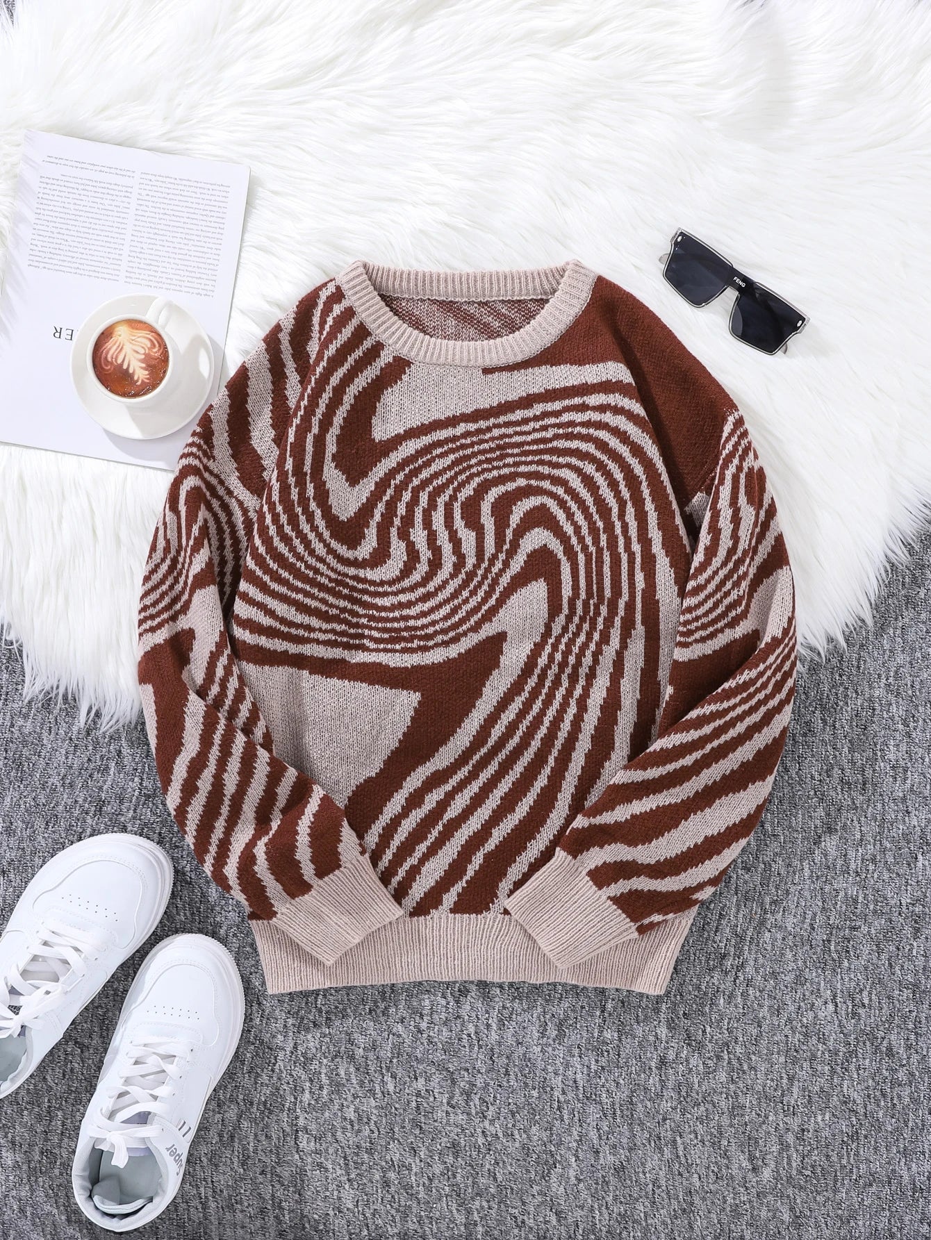 New Popular Street Ripped Abstract Starry Sky Pattern Pullover Ripped Sweater Casual Round Neck Knitted Men's Pullover