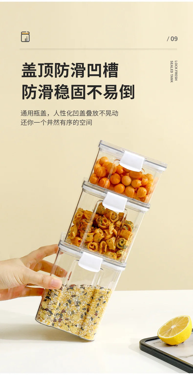 Food Box Storage Container With Airtight Lid Condiment Organizer Plastic Dispenser Jar Hermetic Kitchen Cereal Snack Spaghetti
