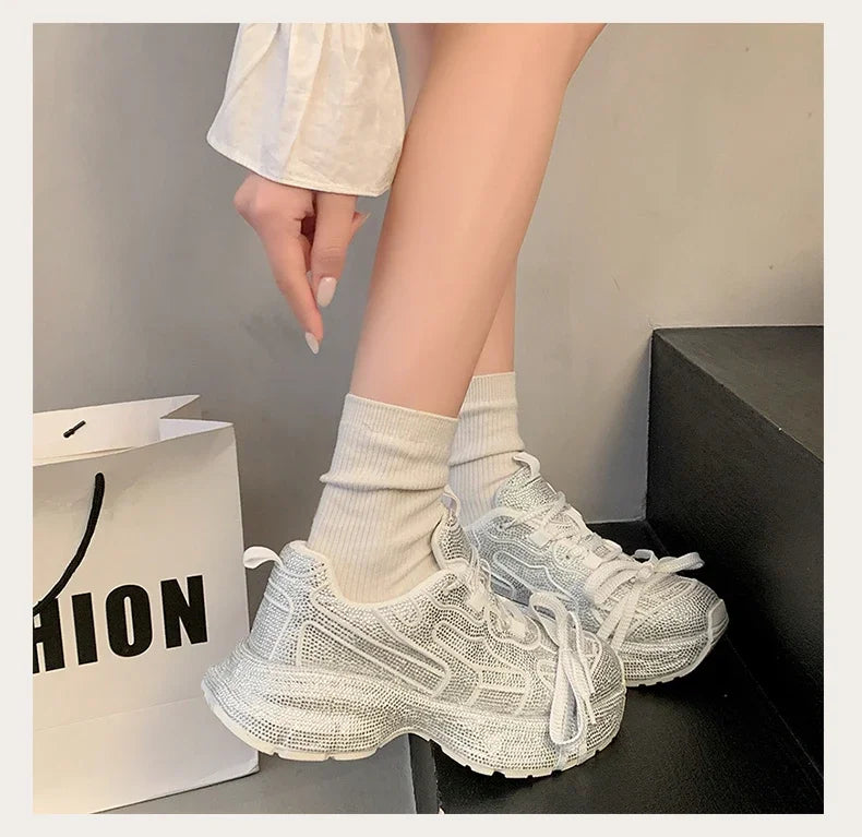 Top Quality Sneakers Women Skate Shoes Rhinestone Women Loafers Platform Fashion Shiny Women's Casual Shoes Crystal Sneaker.