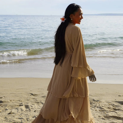 Eid Muslim Abaya for Women Chiffon 3 Layers Cake Party Cardigan Robe Jalabiya Dresses Ramadan Morocco Abayas Kaftan Vestidos