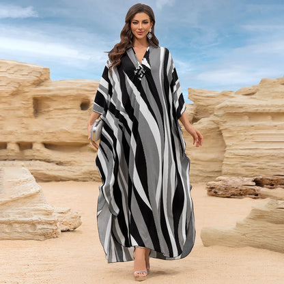 Kaftan-Kleider für Damen, Wellenhals-Badeanzug, Überwurf, Kaftan-Kleid, Übergröße, übergroßes langes Strandkleid