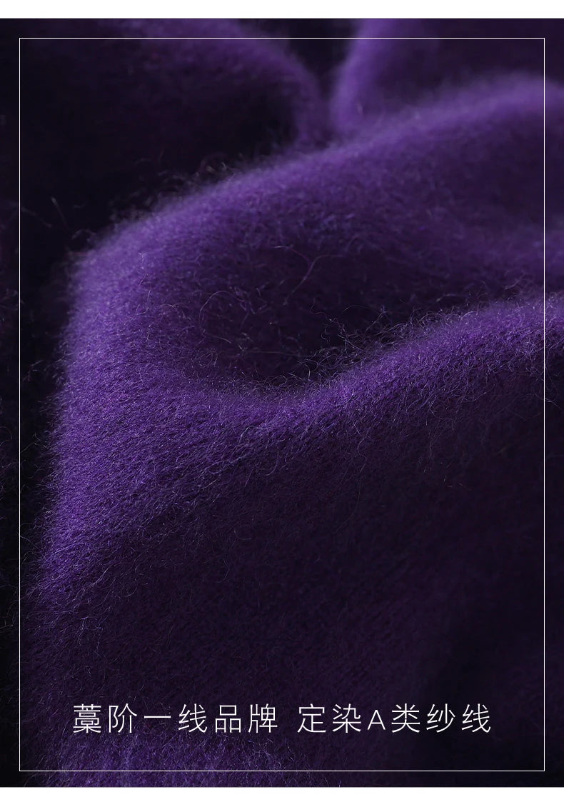 Women's Round-neck Mink Cashmere Sweater Soft Pullover Jumper Comfortable Knitted Top for Autumn Winter Pure Mink Material