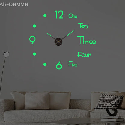 3D Leuchtende Wanduhr Rahmenlose Acryl DIY Digitale Uhr Wand Aufkleber Stumm Uhr Für Wohnzimmer Schlafzimmer Büro Wand Dekor