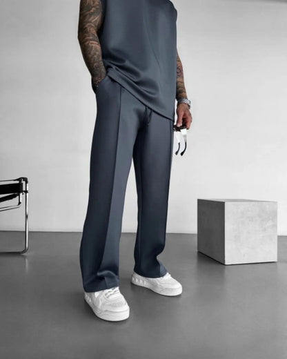 2025 Spring and summer men's new four seasons loose straight tube sports casual pants comfortable suit pants drawstring waistban.