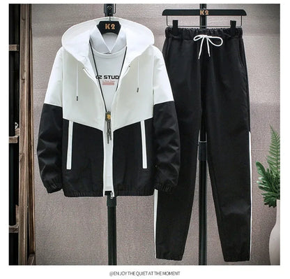 New Men's Sportswear Set Casual Loose Fit Sweatpants with Drawstring Two-Piece Korean Style Autumn Collection.