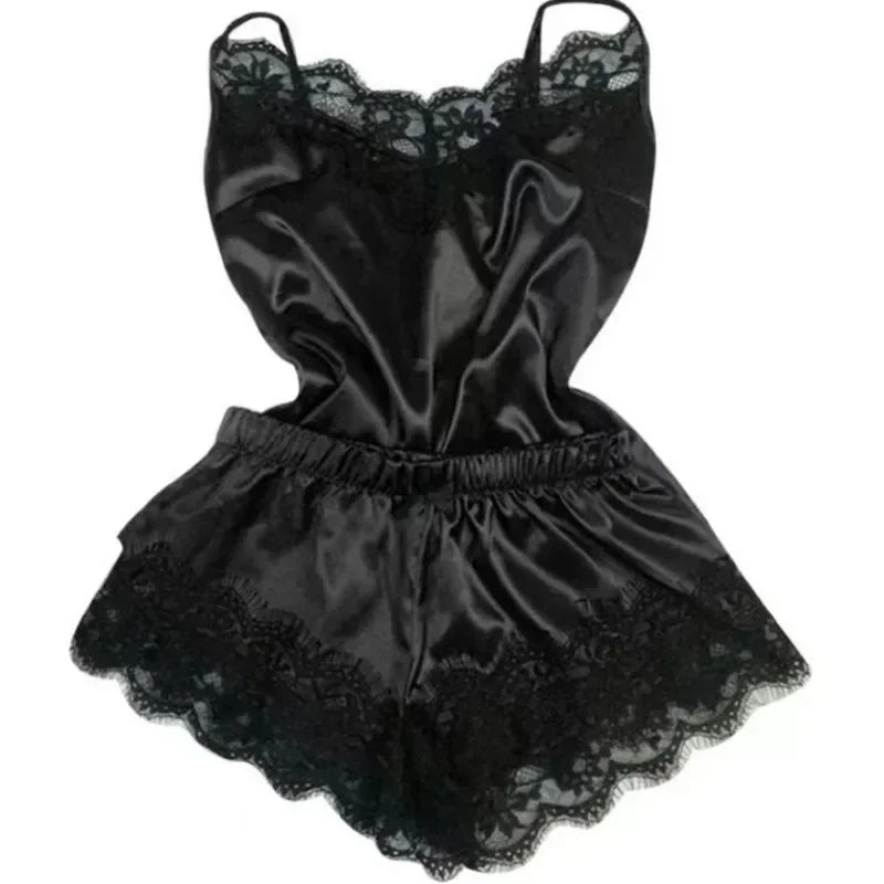 Sommer-Pyjama-Set aus Spitze und Seide für Damen, Nachtwäsche, sexy Dessous, Cami-Top und Shorts-Sets, bequeme, lässige Pyjamas.