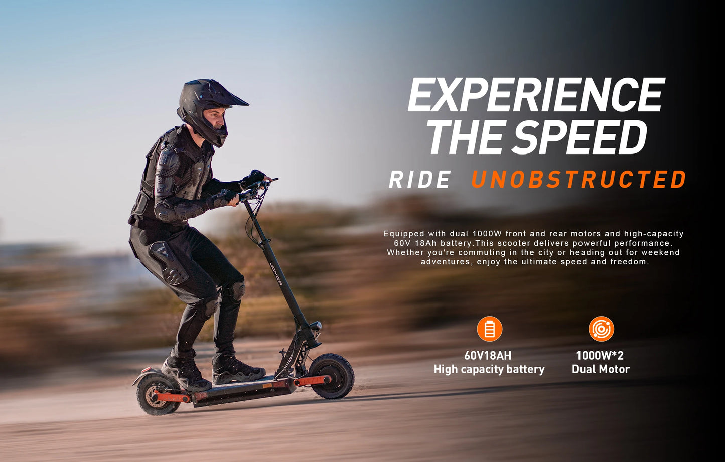 JOYOR S10-S-Z Electric Scooter 60V 18Ah Dual Motor 2000W 10 Inch Tire Adult Escooter 65km/h Max Speed 70-85km Range Black.