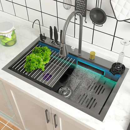 Stainless Steel New Kitchen Sink Household Piano Keys Multifunctional Waterfall Large Single Slot Dish and Vegetable Wash Basin