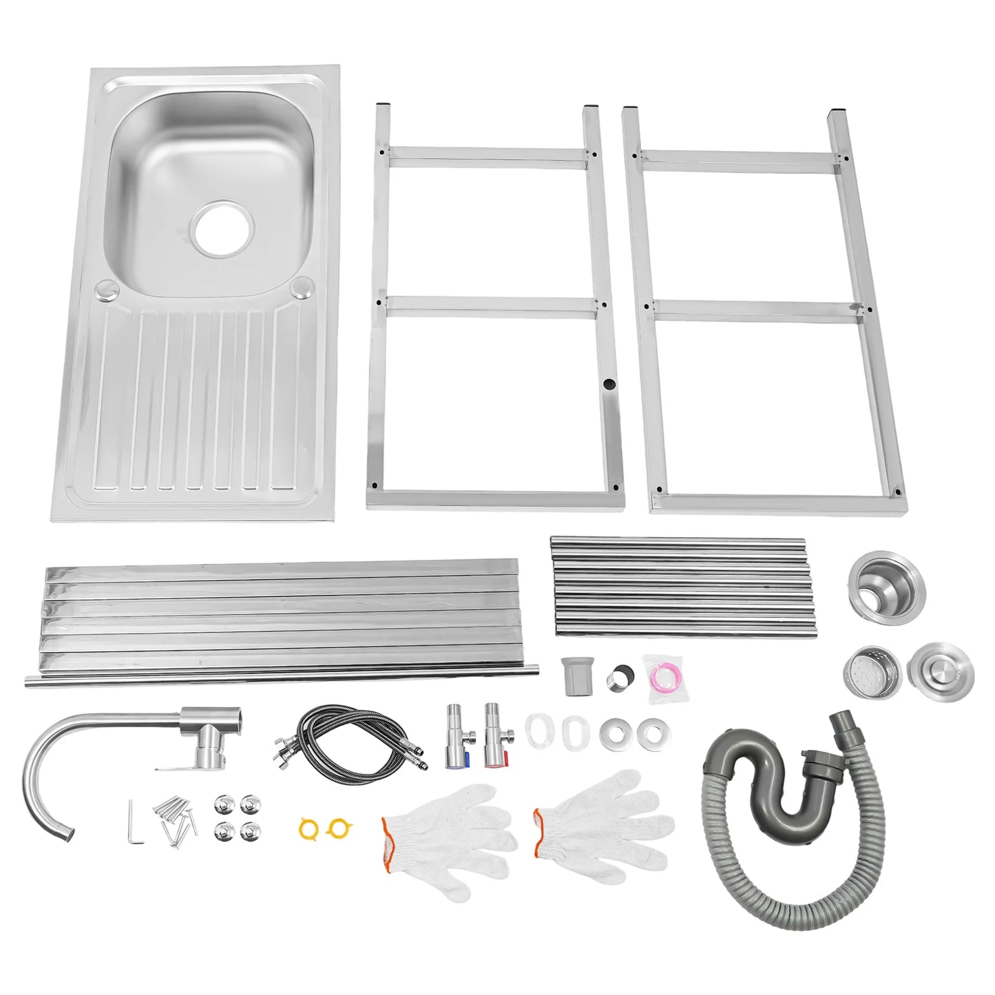 Freistehendes Waschbecken aus Edelstahl mit 2-stufigem Boden, Aufbewahrungsregal für die Küche, Outdoor-Spüle mit Facut-Handwaschstation