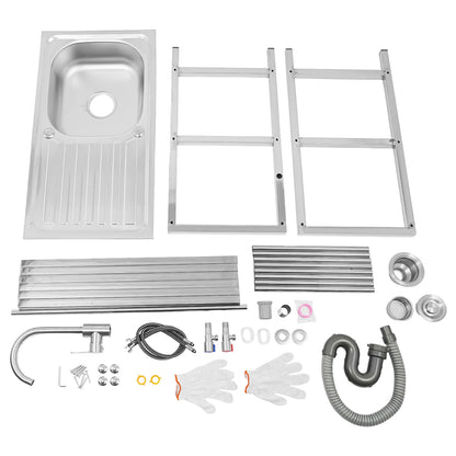 Freistehendes Waschbecken aus Edelstahl mit 2-stufigem Boden, Aufbewahrungsregal für die Küche, Outdoor-Spüle mit Facut-Handwaschstation