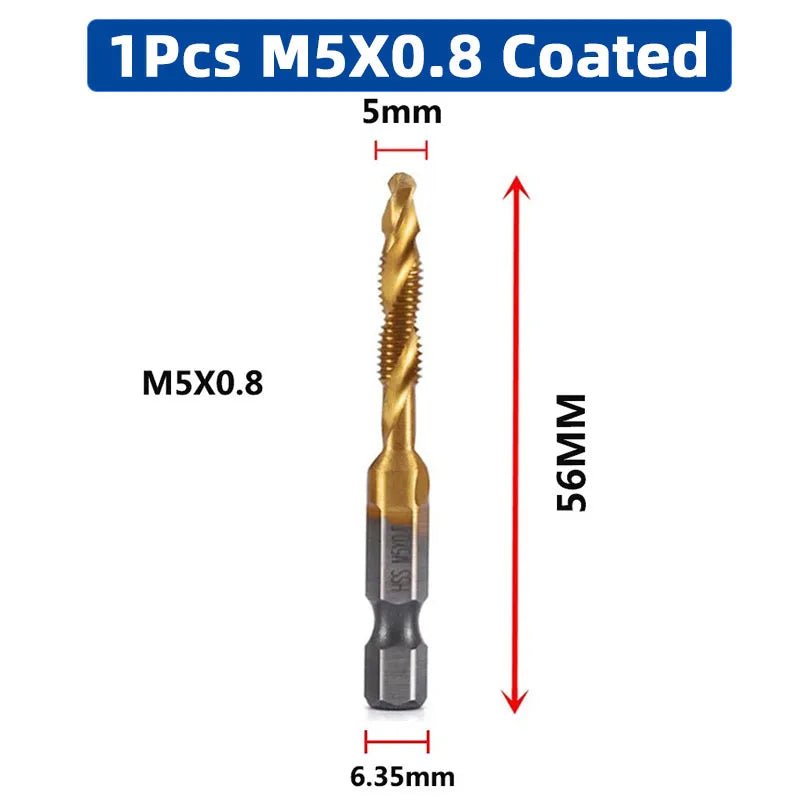 SIQICNC Schaft Titanbeschichtetes HSS-Schraubgewinde Metrisches Gewindebohrer Bohrer Schraubenmaschine Compound Tap M3 M4 M5 M6 M8 M10 Handwerkzeuge