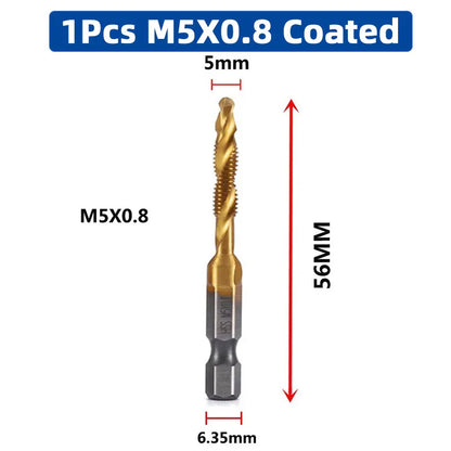 SIQICNC Schaft Titanbeschichtetes HSS-Schraubgewinde Metrisches Gewindebohrer Bohrer Schraubenmaschine Compound Tap M3 M4 M5 M6 M8 M10 Handwerkzeuge