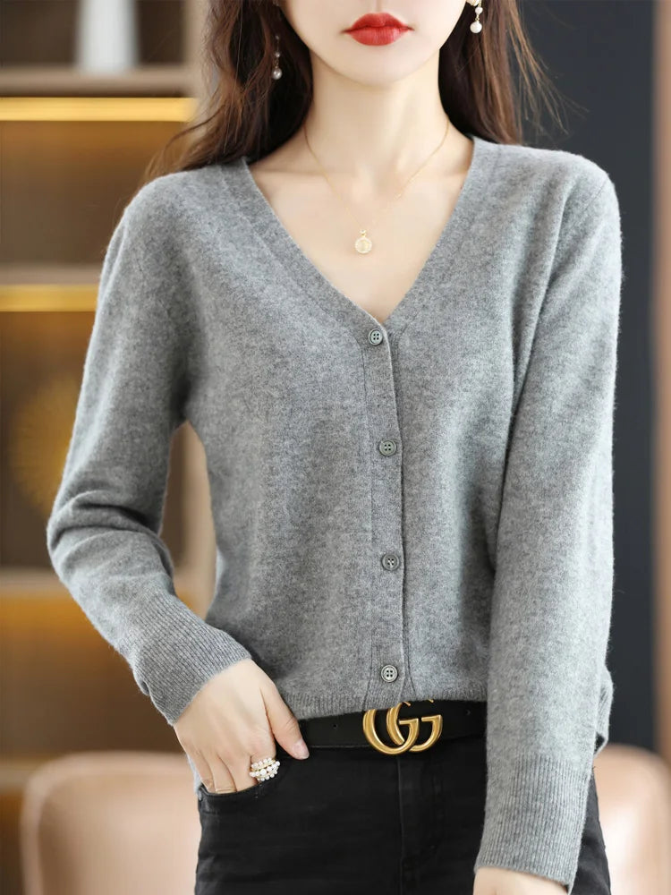 Women's Sweater 2025 Spring Autumn Cardigans V-neck Single Breasted Short Slim Lady Knitwear Tops Solid Korean Fashion Cardigan.