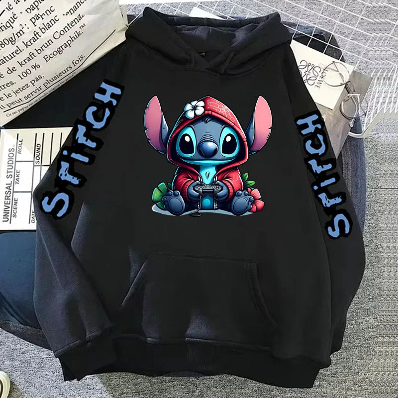 Luxury Brand Women's Hoodies Disney Lilo & Stitch Harajuku Jackets Japanese Fashion Winter Sweaters Women's Warm Sweatshirts.