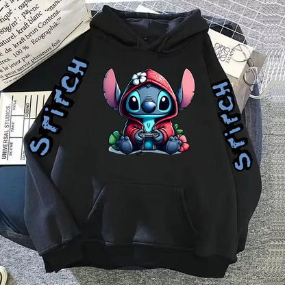 Luxury Brand Women's Hoodies Disney Lilo & Stitch Harajuku Jackets Japanese Fashion Winter Sweaters Women's Warm Sweatshirts.