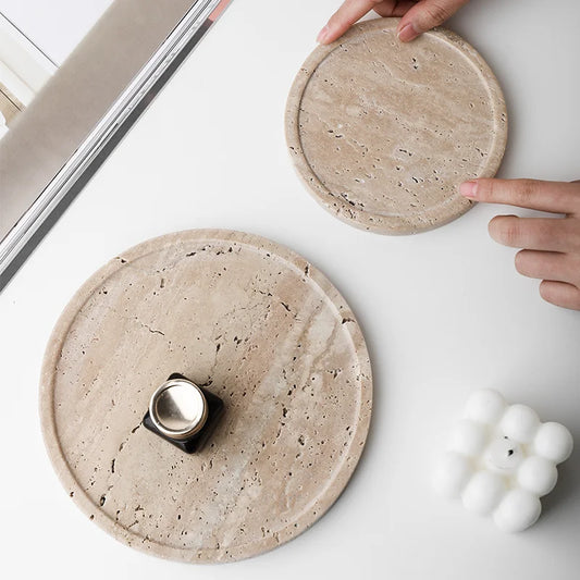 Minimalism Marble Tray for Perfume Candles Jewelry Travertine Stone Vanity Tray for Dresser Countertop Coffee Table Serving.