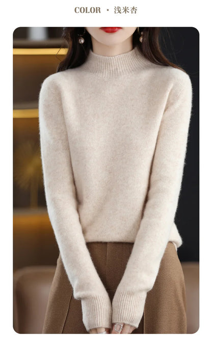 Herbst Winter Frauen Pullover Koreanische Mode Warme Bodenbildung Shirts Halb Hohe Kragen Grundlegende Strickwaren Solide Langarm Pullover.