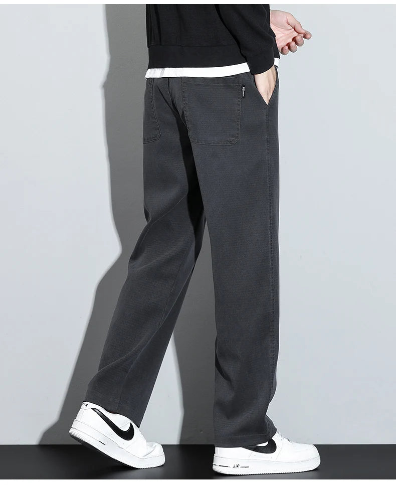 Mens Lyocell Straight Loose Elastic Waist Jeans 2025 Autumn Winter Fashion Brand Comfortable Versatile Pants Plus Size 5XL