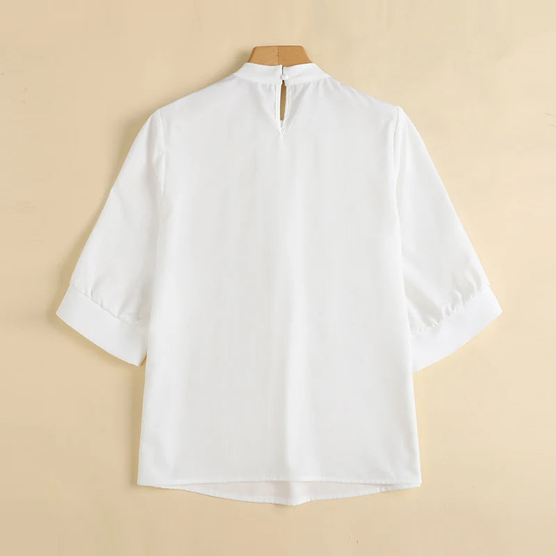 ZANZEA Fashion Stand Collar Blouse Woman 3/4 Sleeve Solid Color Tunic Tops Female Casual Loose Shirt Elegant Party Blusas Mujer.