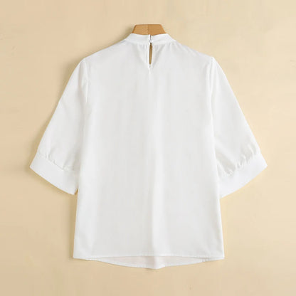 ZANZEA Fashion Stand Collar Blouse Woman 3/4 Sleeve Solid Color Tunic Tops Female Casual Loose Shirt Elegant Party Blusas Mujer.