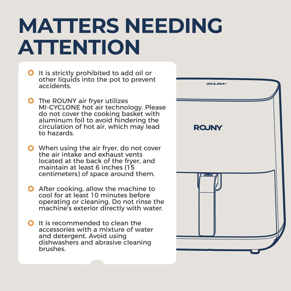 ROUNY Air Fryer 5L, Electric Hot Fryer Oven Oilless Cooker with Touch Control & Nonstick Basket & Visible Window, Family Size.