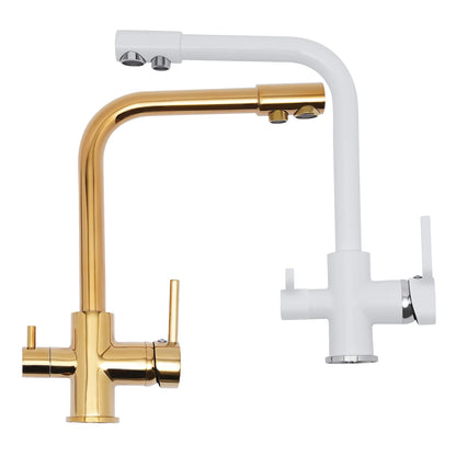 White/Gold 3-way Kitchen Faucet Stainless Steel Countertop Faucet Suitable for Homes, Restaurants, Hotels, Kitchens