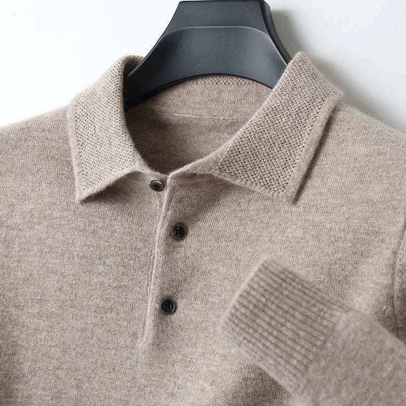 2025 Men's Autumn And Winter 100% Merino Pure Wool Knitted Sweater Men's Business Casual Knitted Polo Collar Pullover Top YJ1815