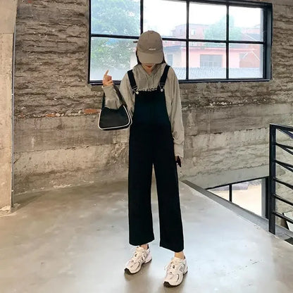 Jumpsuits Women Solid Retro Japanese Style Streetwear Denim Suspenders Trousers Harajuku Stylish Hip Hop Straight Overalls Teens.