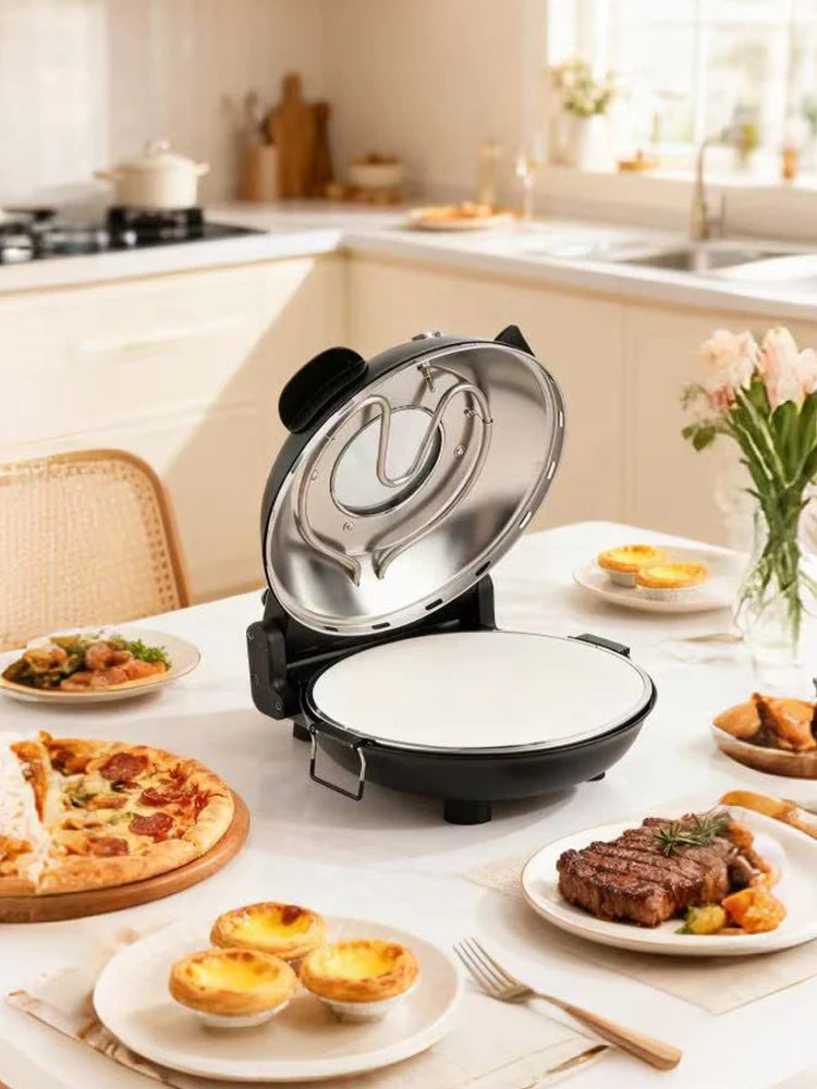 YIBAKE 12-Zoll-Elektro-Pizzaofen für den Innenbereich, antihaftbeschichtet, Keramikstein, erhitzt bis zu 420 ℃   für köstliches gebackenes Pizzeria-Set