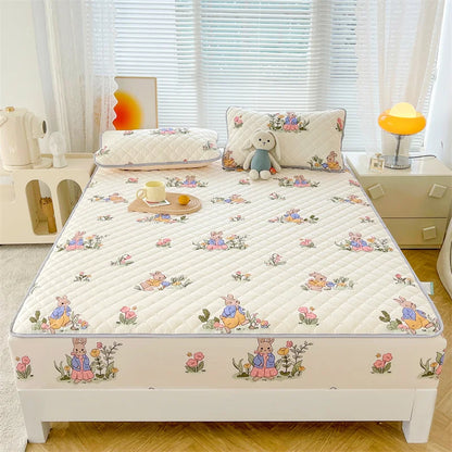 Floral Fitted Sheet Queen Size Bed Cover Thicken Bedsheet Quilted Mattress Protector tampa de colchão (Pillowcase Need Order)