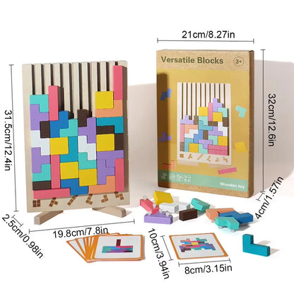 Wooden 3D Russian Blocks Puzzle Brain Teasers Toy Tangram Jigsaw Intelligence Colorful Blocks Montessori Educational.