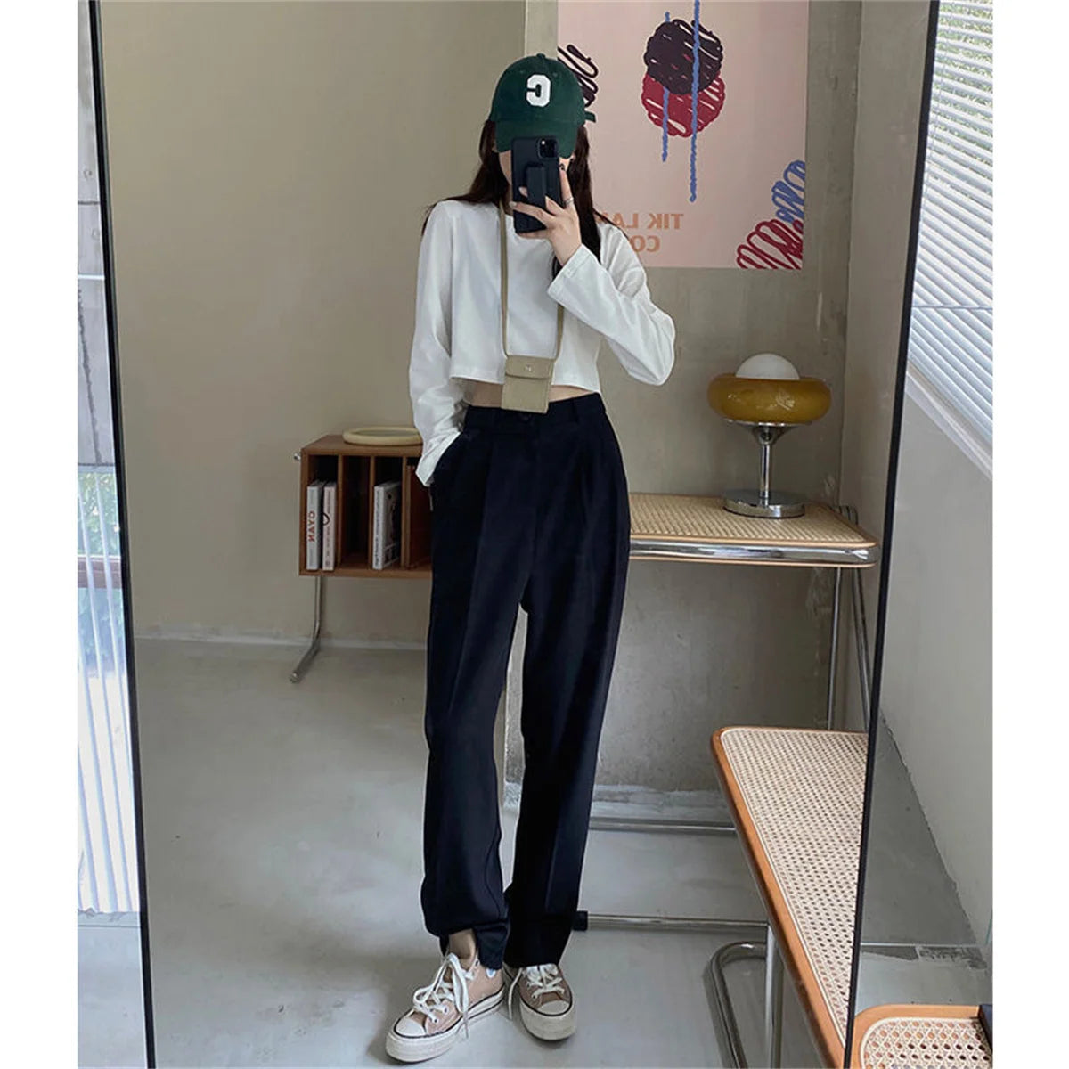 Fashion High Waist Wide Leg Pants Women Spring Fall Baggy Black Trouser Office Ladies Full Length Straight Suit Pant Outwear New.