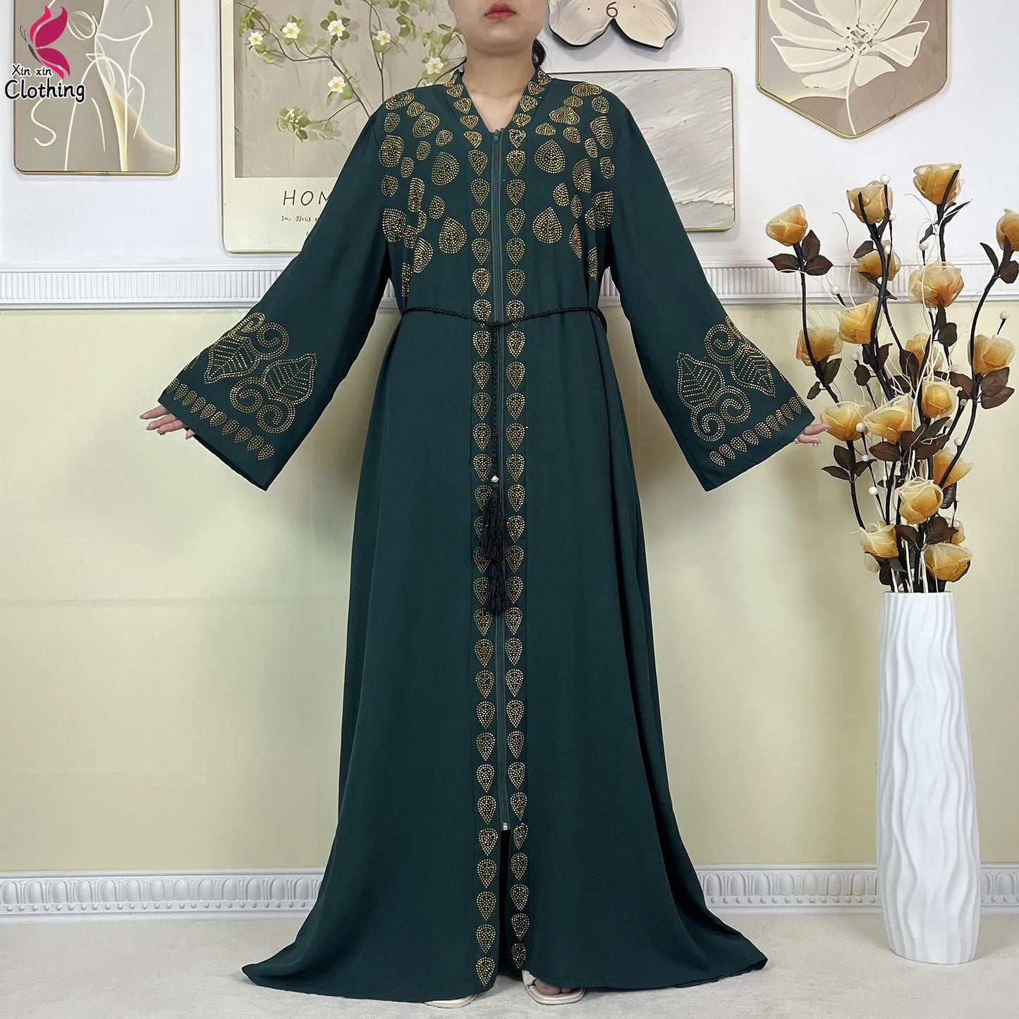 New Style Women Muslim Dress Chiffon Open Abaya 2024 Dubai Women Elegant Dress Islamic Clothing Zipper Cardigan Abaya With Scarf.