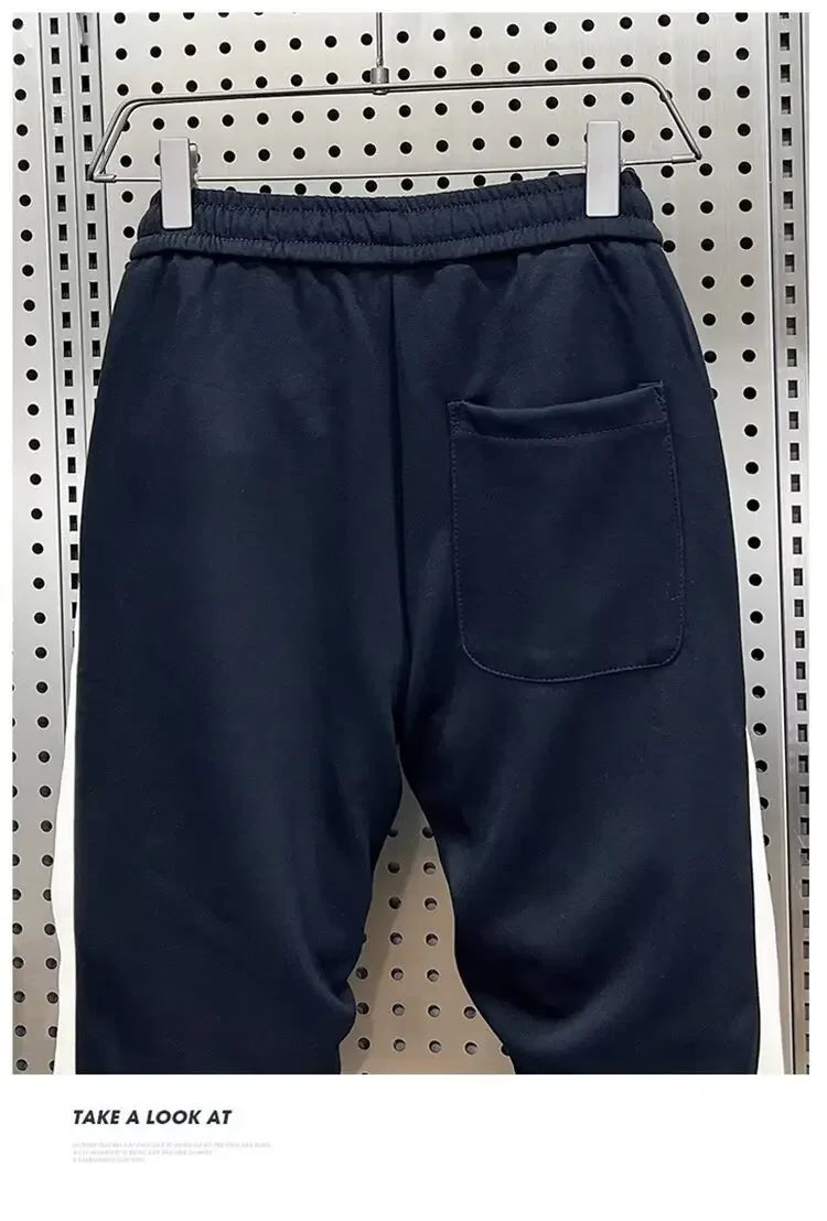 Fashionable Striped Color Blocking Sweatpants 2024 Autumn/Winter Men's New Casual Ankle Pants Patchwork Warm Harem Trousers.