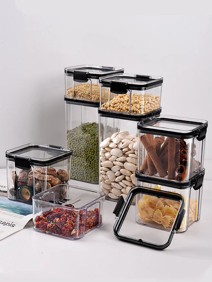 Transparent Food Storage Containers Kitchen Storage Airtight Cans Plastic Storage Boxes Stackable Food Storage Boxes.