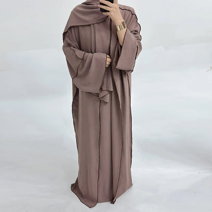 Muslim Abaya3 Pieces Dress for Women Arab Plain Hijab Ramadan Islamic