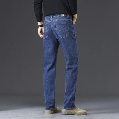 Tall Men Denim Pants Fleece Thick Warm Winter Stretch Jean Male Extra Long Length Leg Trouser 115cm 190cm Black Skinny Thin Slim.