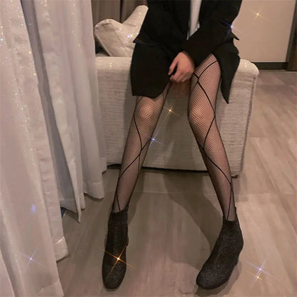 Women Sexy Patterned Fishnet Geometric patterns Pantyhose Slim Legs Long Mesh Tights Ladies Transparent Retro Fish Net Leggings.